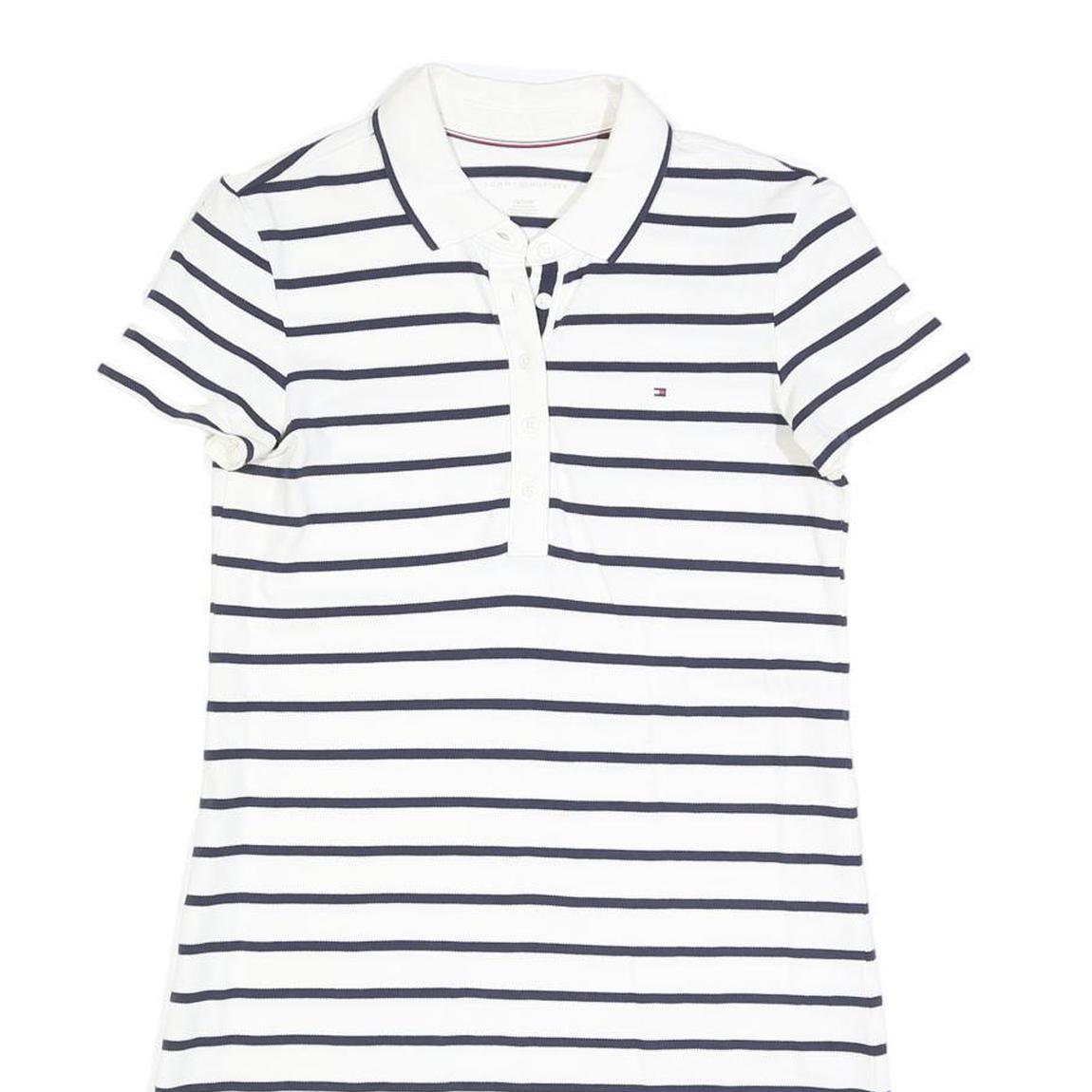 TOMMY HILFIGER Womens White & Navy Striped Polo Cotton Mini Dress XS Classic Fit