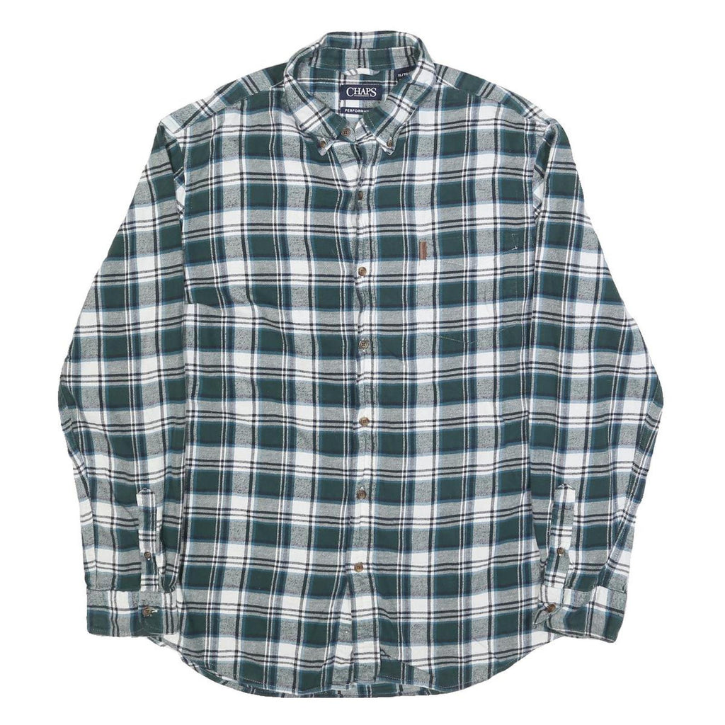 CHAPS Mens Green & White Check Shirt XL Cotton Blend Button Down Casual