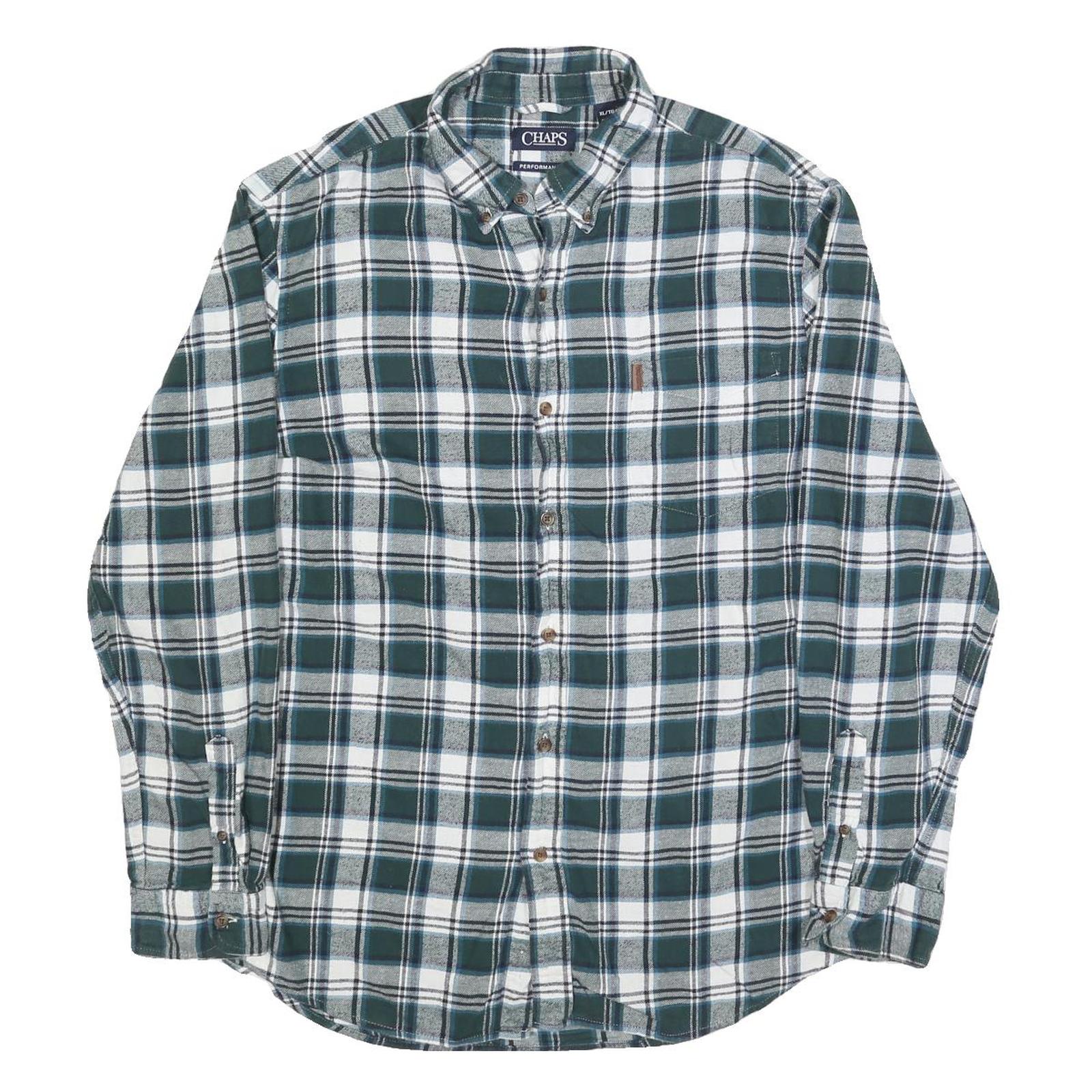 CHAPS Mens Green & White Check Shirt XL Cotton Blend Button Down Casual