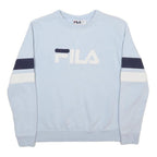 FILA Mens Blue & White Crew Neck S Cotton Blend Sweatshirt Logo Casual Pullover