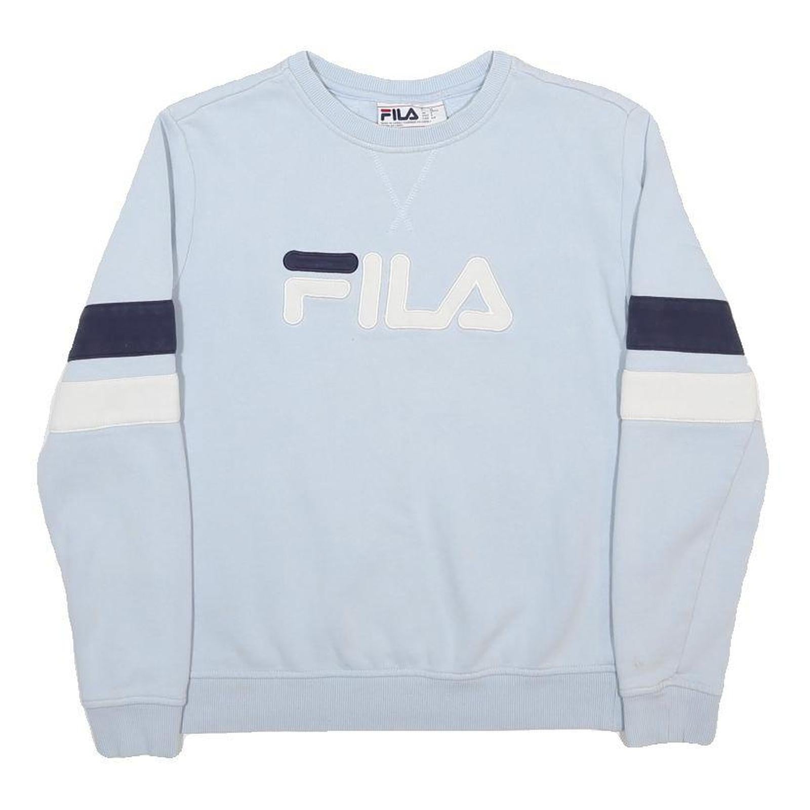 FILA Mens Blue & White Crew Neck S Cotton Blend Sweatshirt Logo Casual Pullover