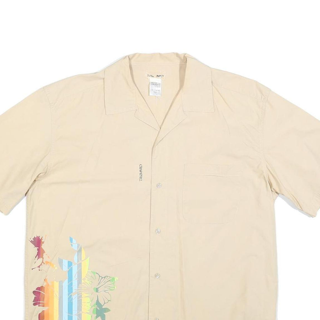 TRIBORD Mens Beige Hawaiian Shirt L Floral Print Cotton Blend Casual Summer