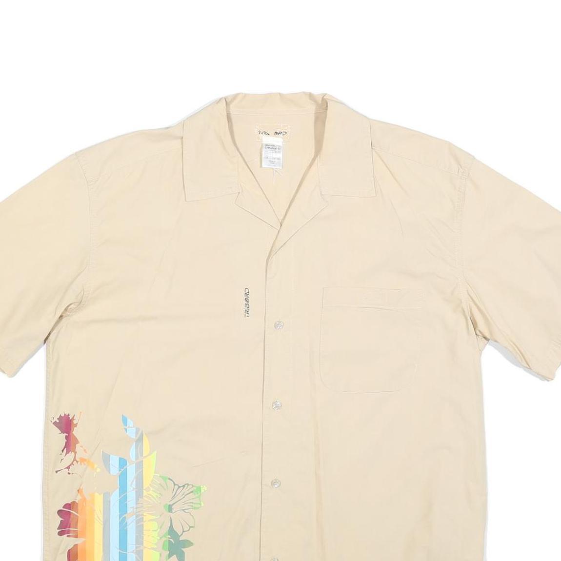 TRIBORD Mens Beige Hawaiian Shirt L Floral Print Cotton Blend Casual Summer