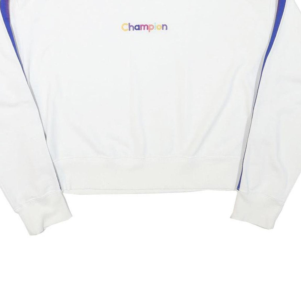CHAMPION Girls White Purple & Yellow Stripe Crew Neck XL Sweatshirt Cotton Blend