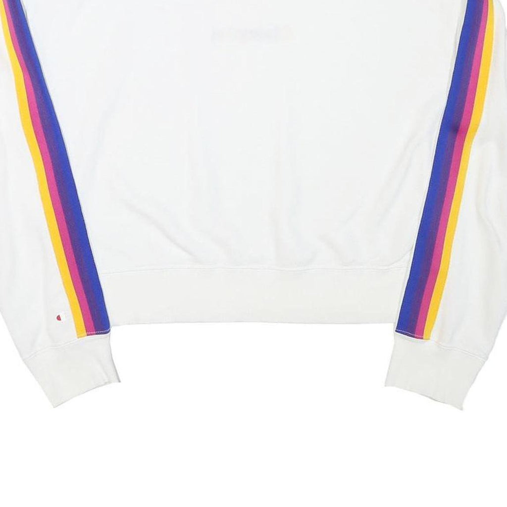 CHAMPION Girls White Purple & Yellow Stripe Crew Neck XL Sweatshirt Cotton Blend