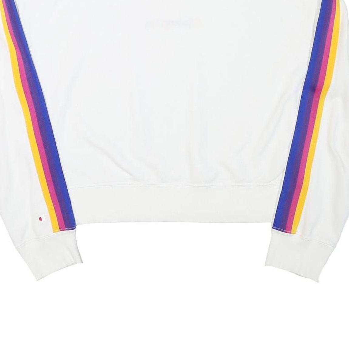 CHAMPION Girls White Purple & Yellow Stripe Crew Neck XL Sweatshirt Cotton Blend