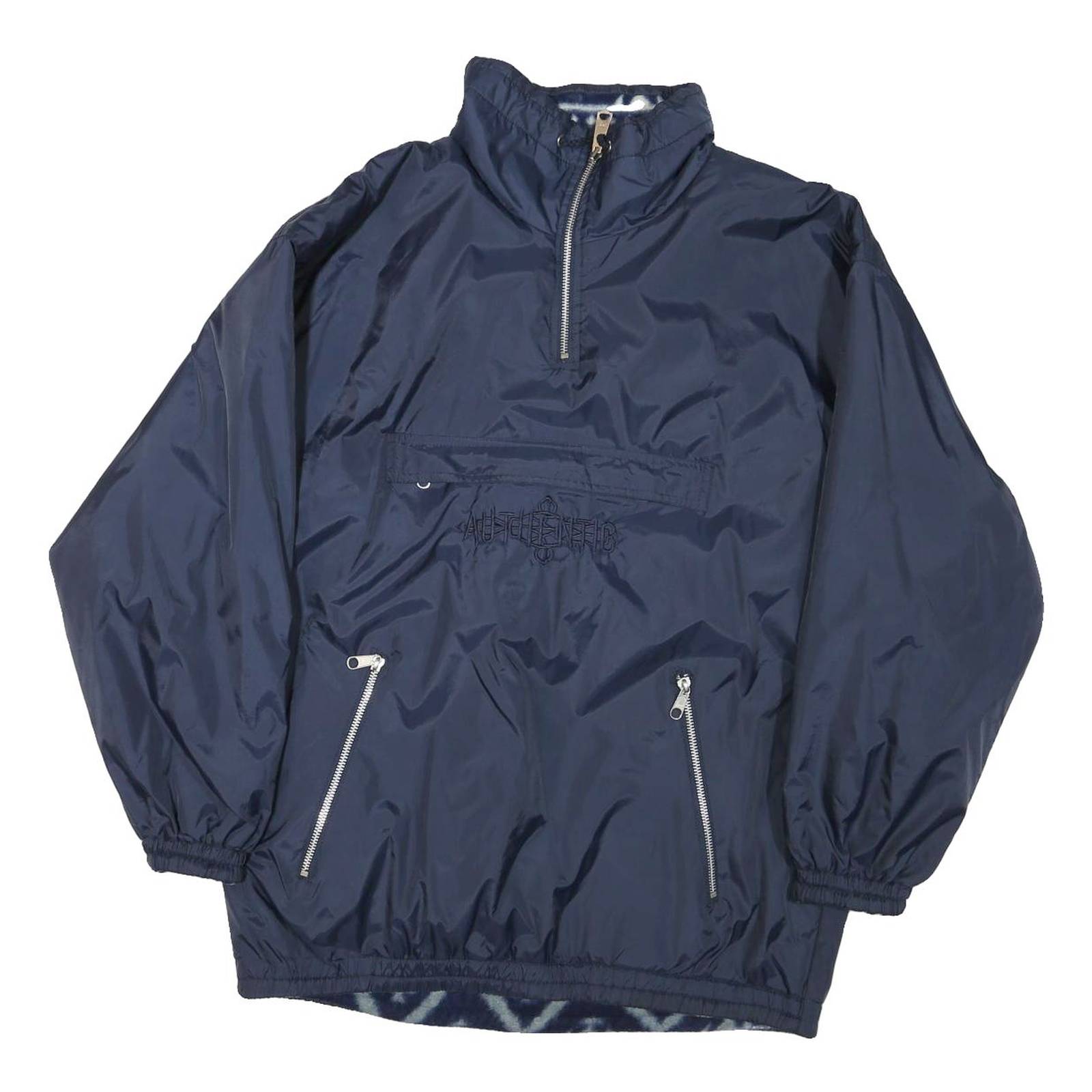 Womens Navy Blue Reversible Nylon Jacket L Lightweight Zip Front