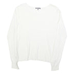 LAURA ASHLEY Womens White Cotton Blend Basic Long Sleeve Round Neck Top UK 14