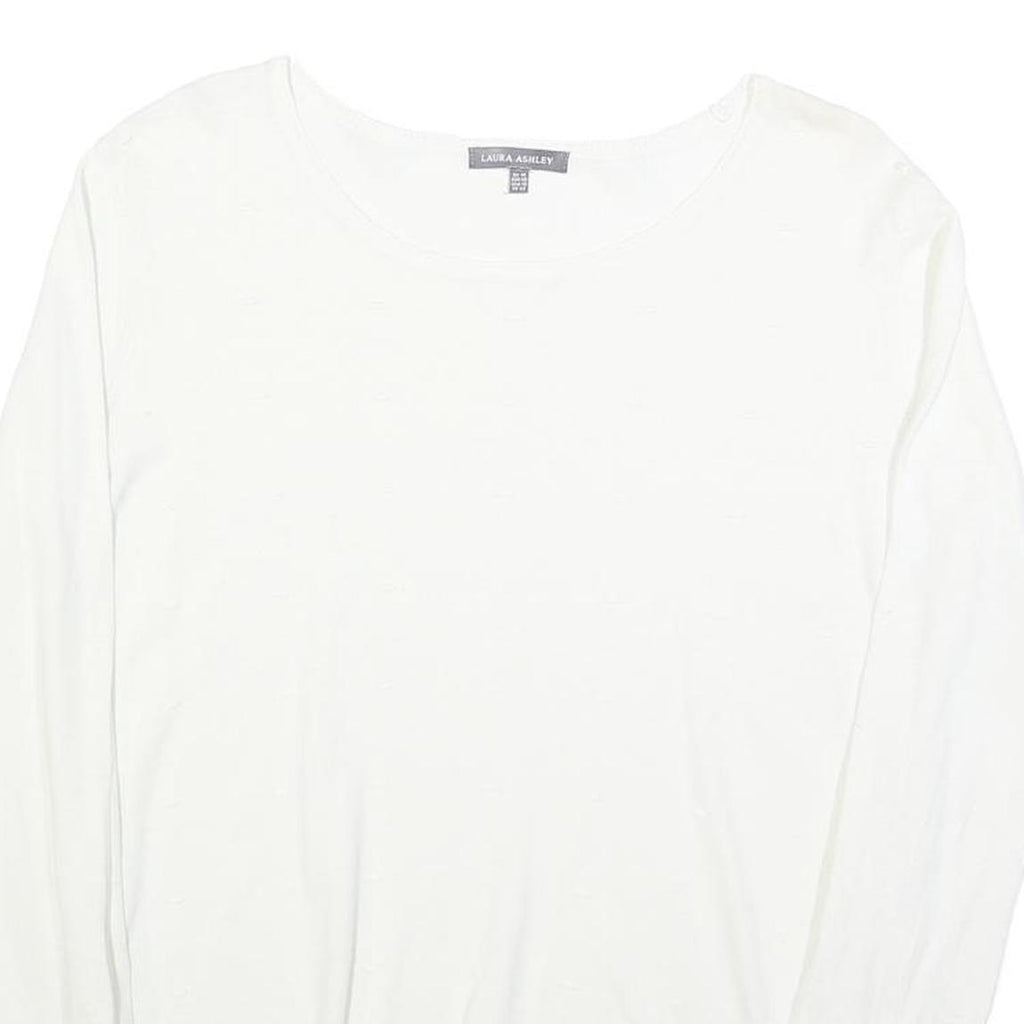LAURA ASHLEY Womens White Cotton Blend Basic Long Sleeve Round Neck Top UK 14