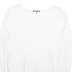 LAURA ASHLEY Womens White Cotton Blend Basic Long Sleeve Round Neck Top UK 14