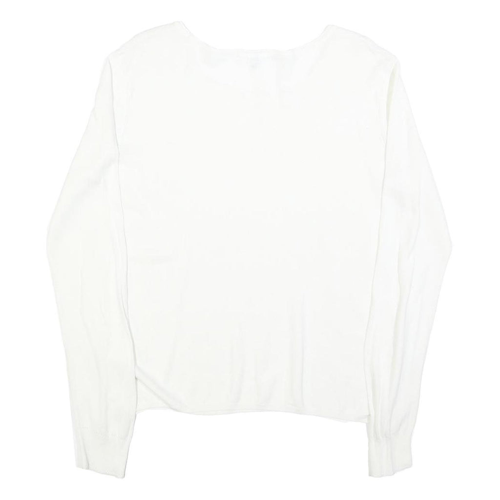 LAURA ASHLEY Womens White Cotton Blend Basic Long Sleeve Round Neck Top UK 14