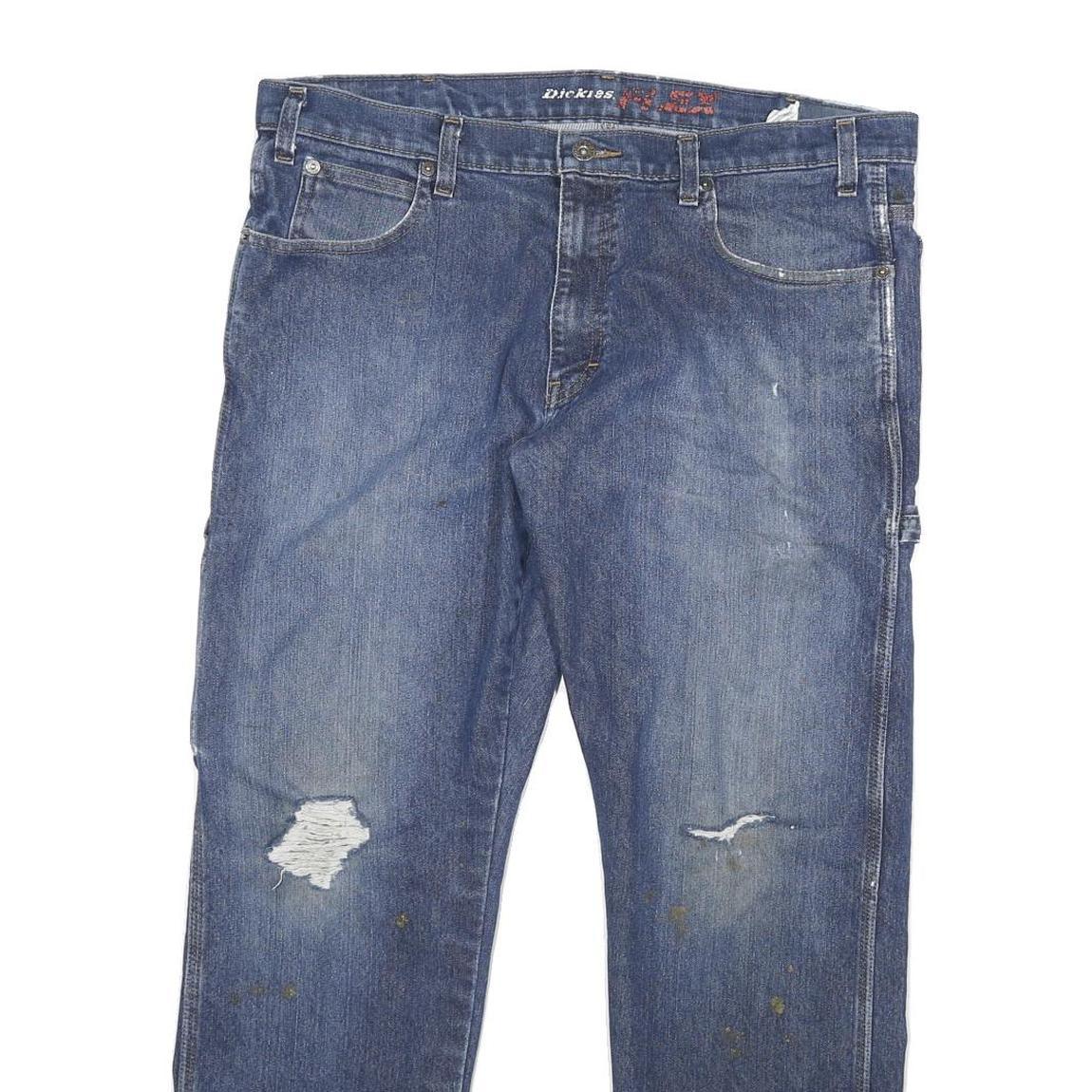 DICKIES Mens Jeans Blue Regular Straight Denim Medium W36 L28 Workwear Zip