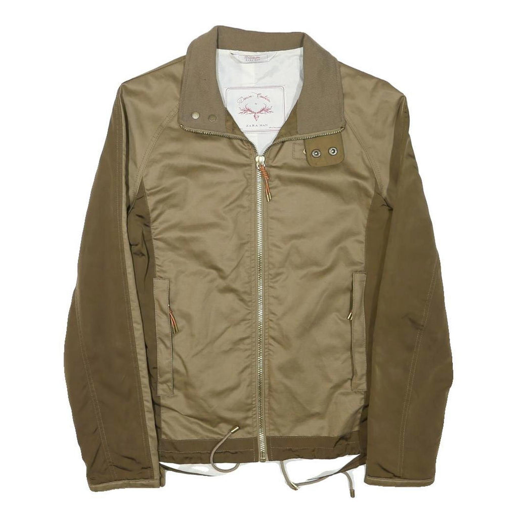 ZARA MAN Mens Beige & Brown Zip Jacket S Polyester Blend Casual Lightweight