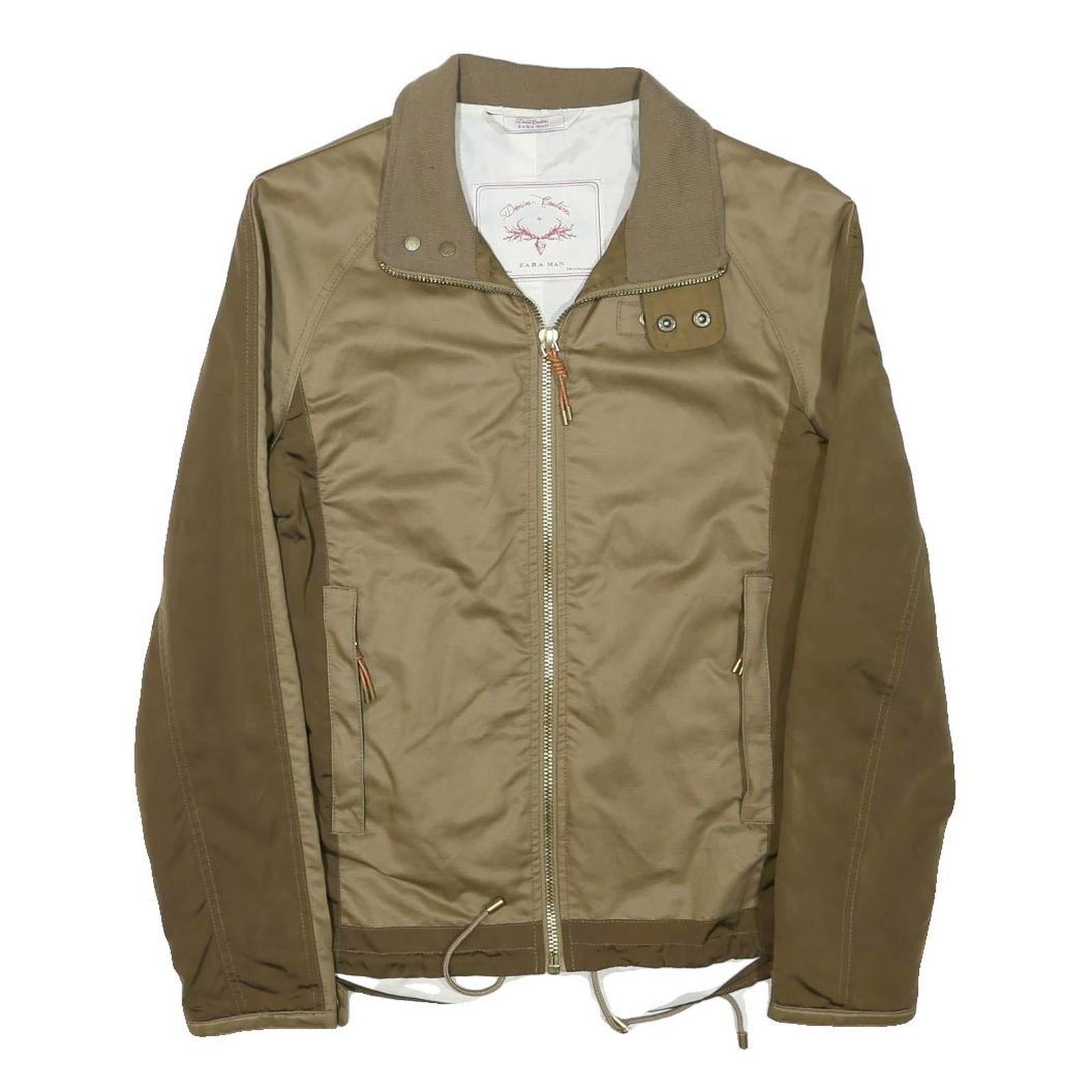 ZARA MAN Mens Beige & Brown Zip Jacket S Polyester Blend Casual Lightweight