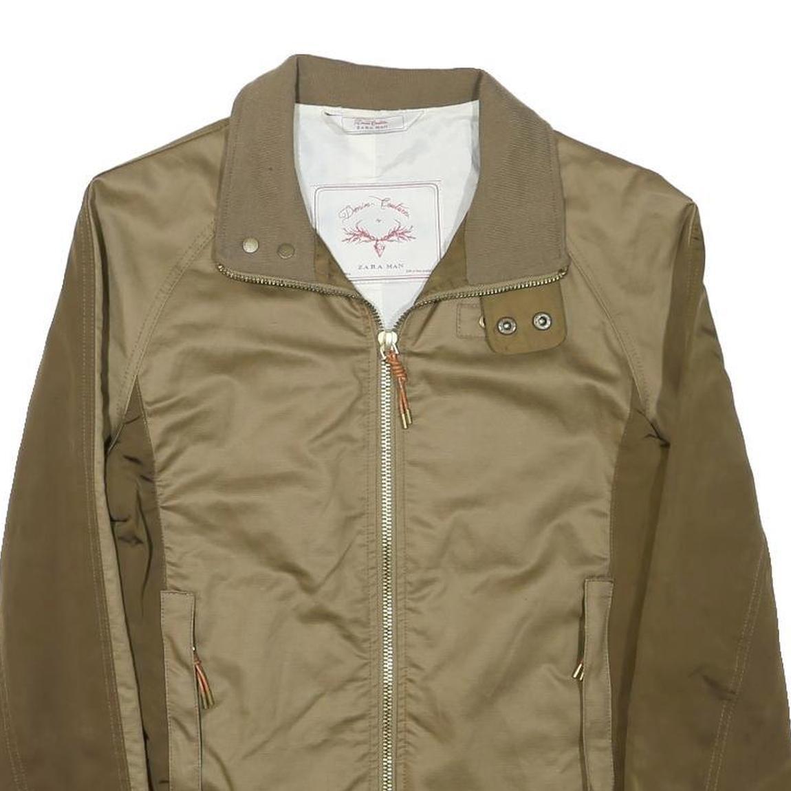 ZARA MAN Mens Beige & Brown Zip Jacket S Polyester Blend Casual Lightweight