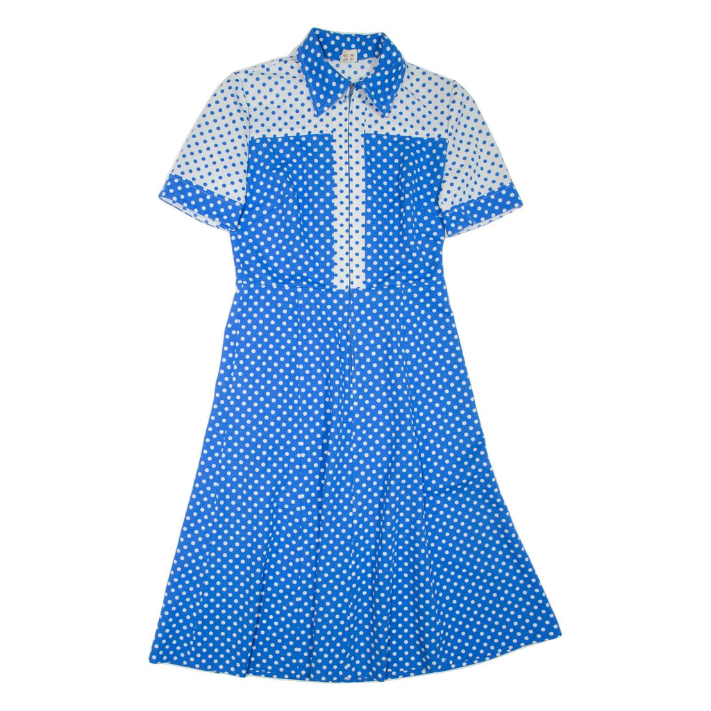 Womens Day Dress Blue Spotted Short Sleeve Knee Length M