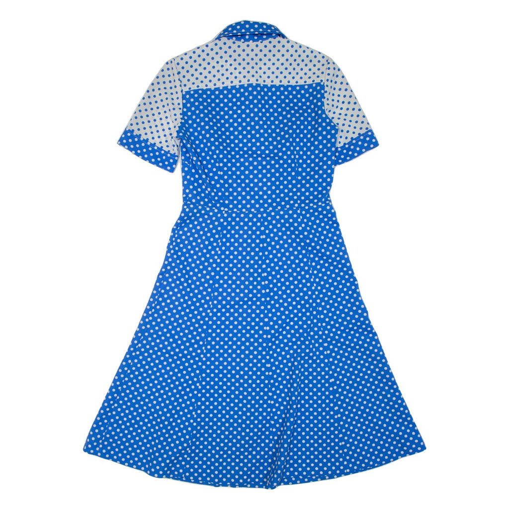 Womens Day Dress Blue Spotted Short Sleeve Knee Length M