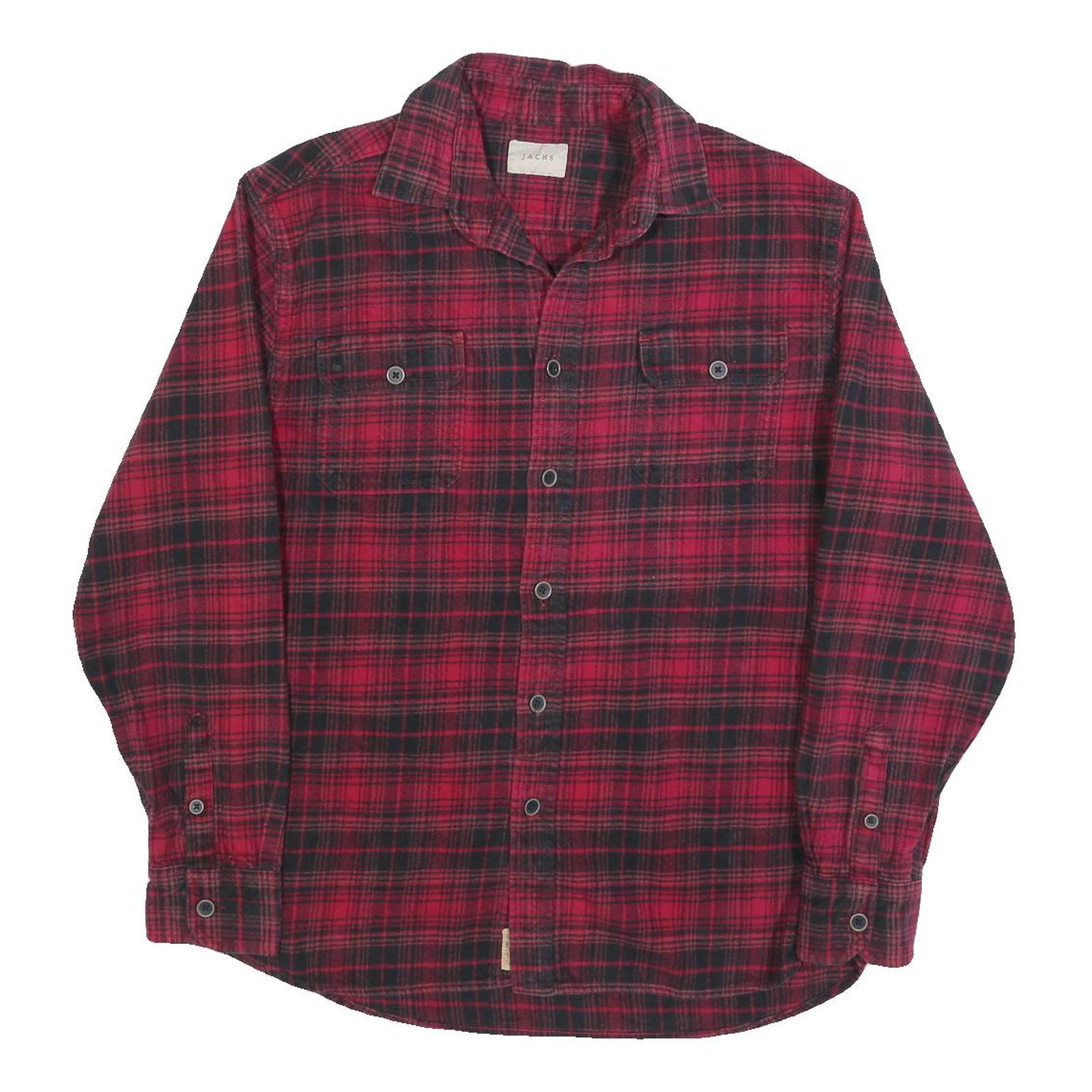 JACHS Mens Red & Black Check Shirt S Classic Fit Cotton Blend Casual Button-Up