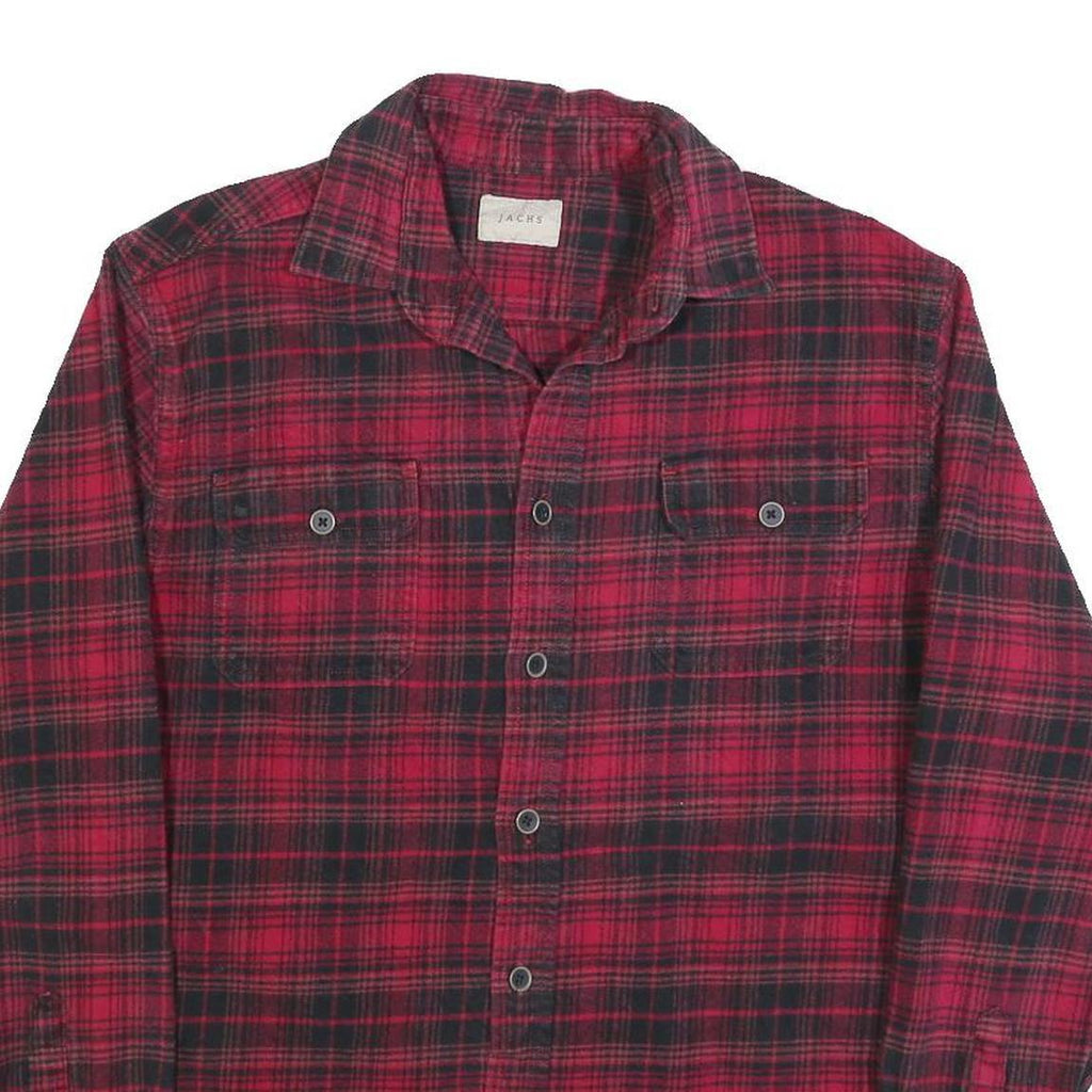 JACHS Mens Red & Black Check Shirt S Classic Fit Cotton Blend Casual Button-Up