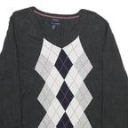 TOMMY HILFIGER Mens Charcoal Grey Patterned V-Neck Basic Knit 2XL Jumper Cotton