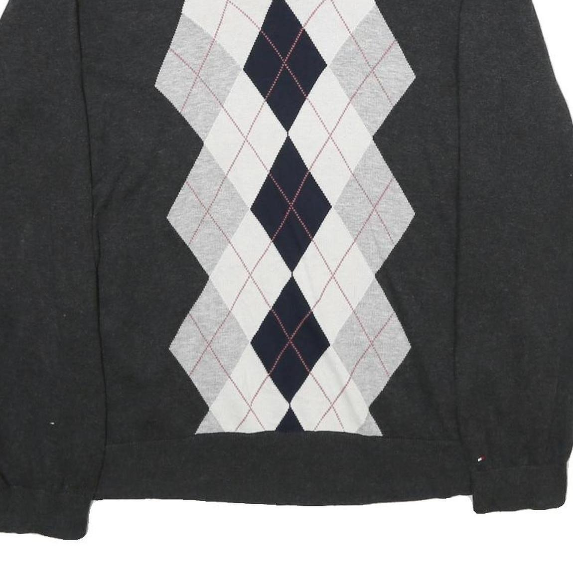 TOMMY HILFIGER Mens Charcoal Grey Patterned V-Neck Basic Knit 2XL Jumper Cotton