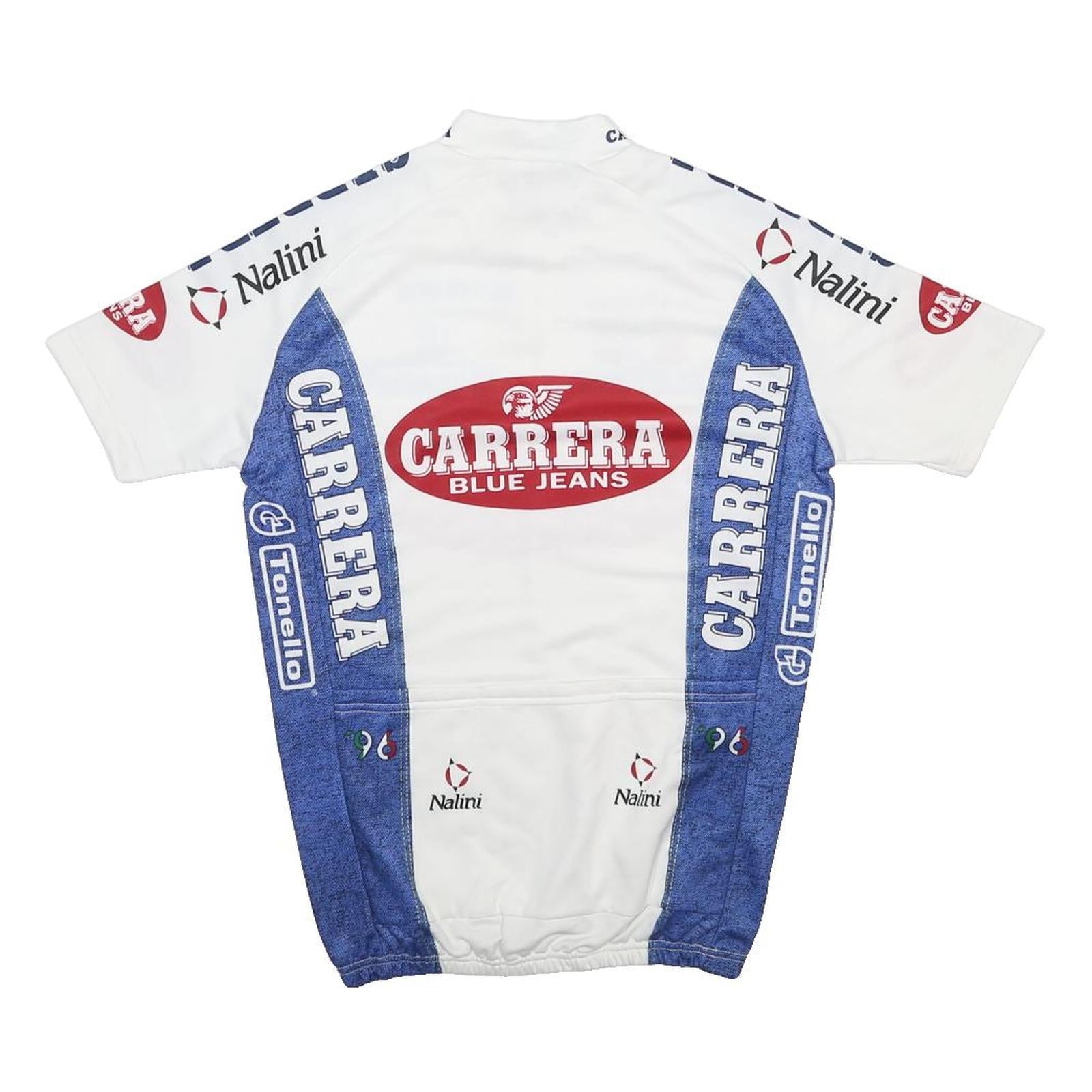 CARRERA Mens White & Blue Logo Cycling Short Sleeve Half Zip M Jersey