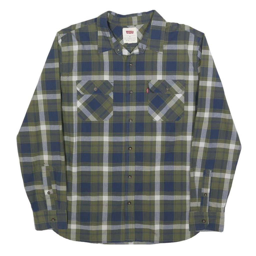 LEVI'S Mens Blue & Green Check Shirt M Cotton Blend Casual Long Sleeve Button
