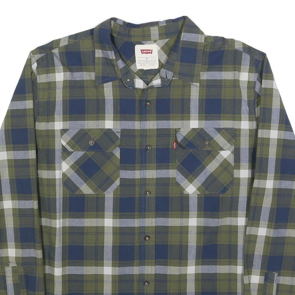 LEVI'S Mens Blue & Green Check Shirt M Cotton Blend Casual Long Sleeve Button