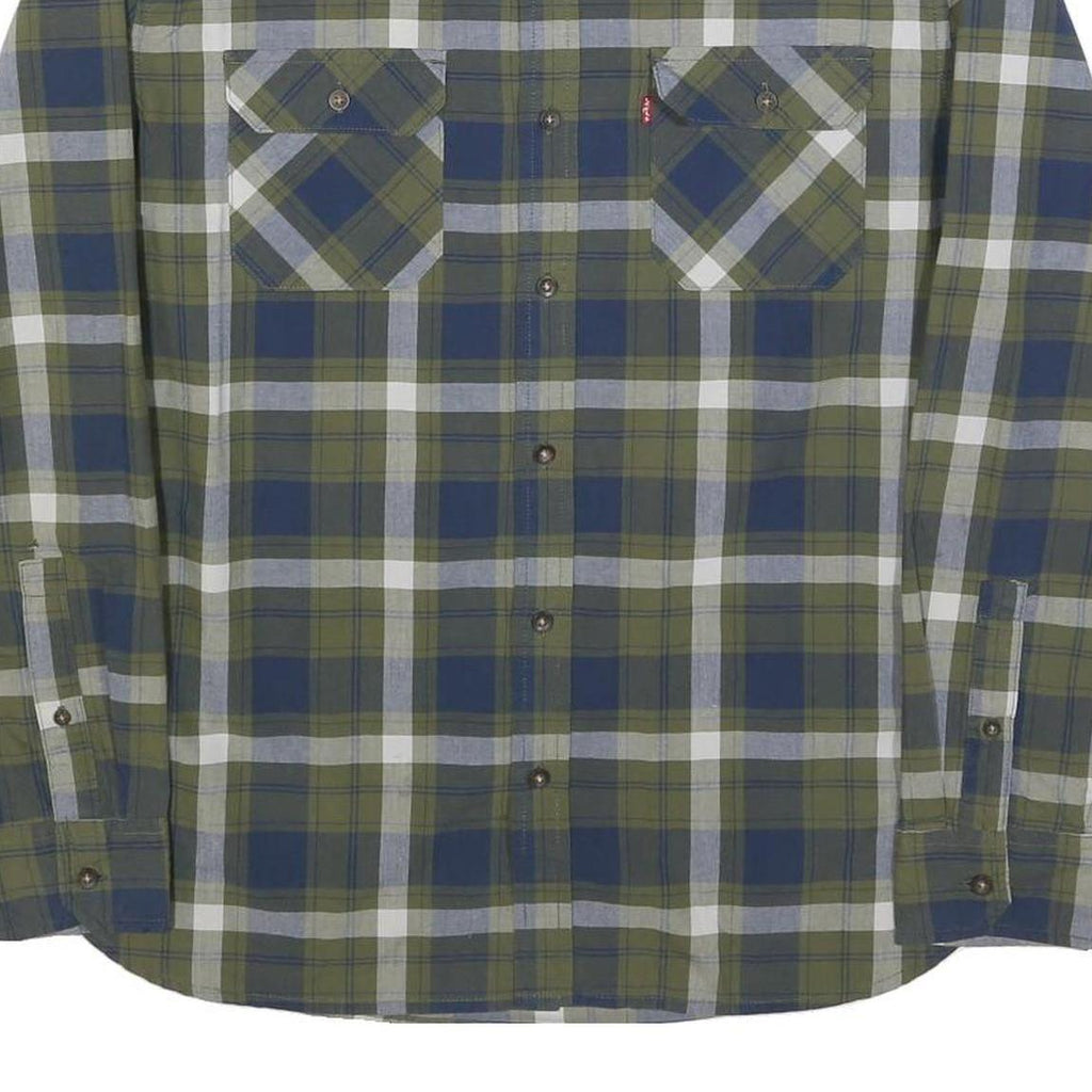 LEVI'S Mens Blue & Green Check Shirt M Cotton Blend Casual Long Sleeve Button