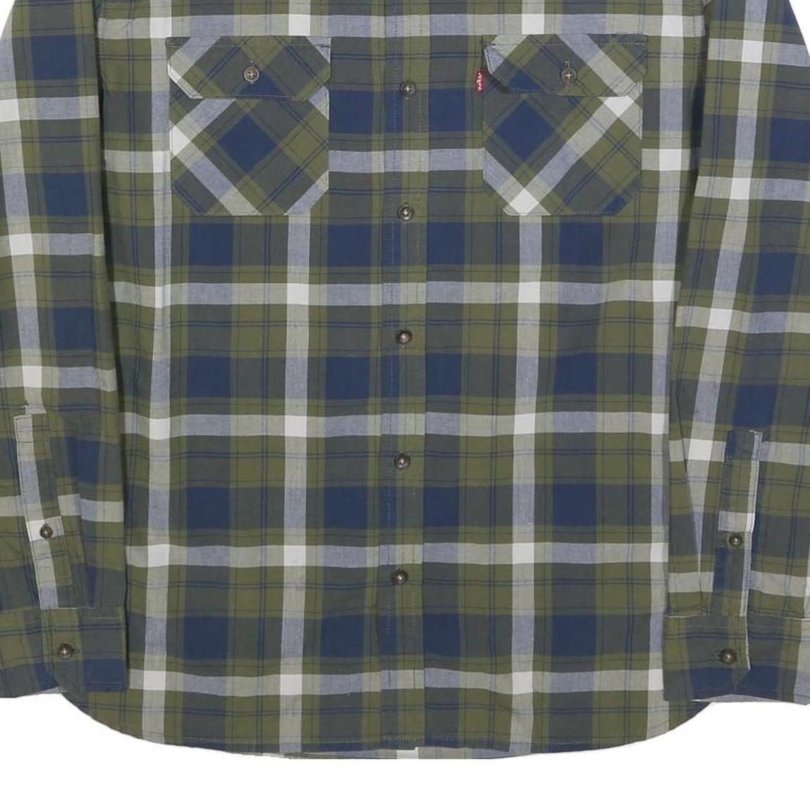LEVI'S Mens Blue & Green Check Shirt M Cotton Blend Casual Long Sleeve Button