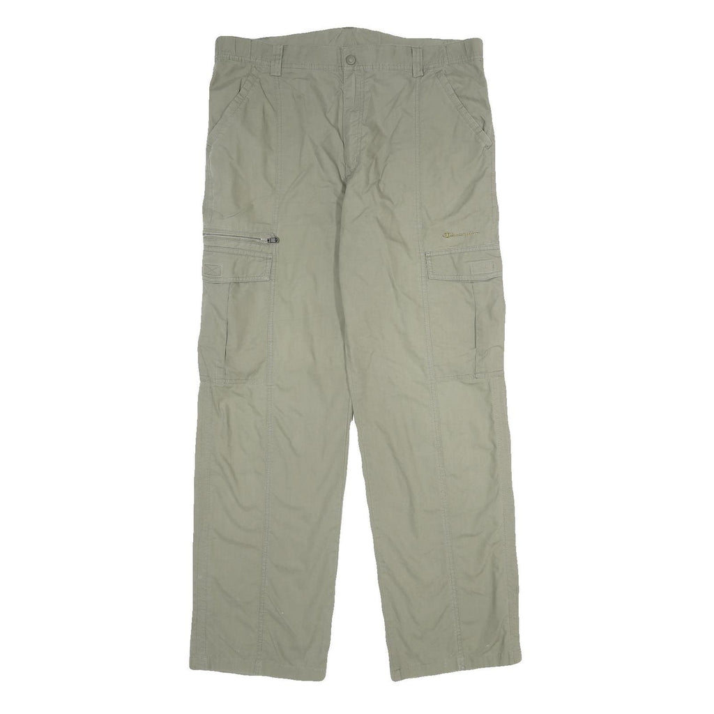 CHAMPION Mens Cotton Beige Regular Fit Cargo Trousers W36 L32 Casual Utility