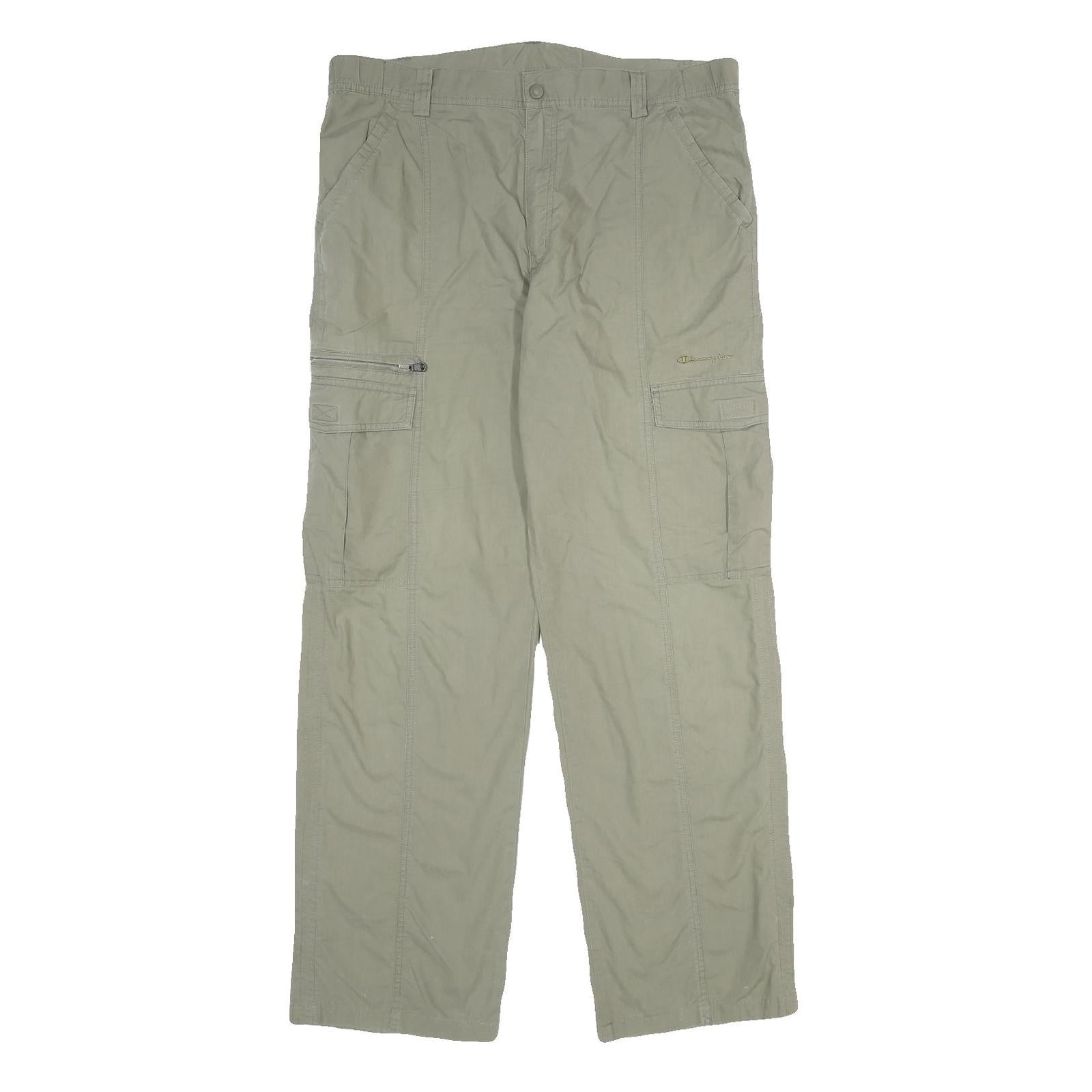 CHAMPION Mens Cotton Beige Regular Fit Cargo Trousers W36 L32 Casual Utility