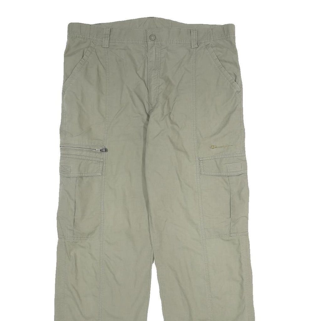 CHAMPION Mens Cotton Beige Regular Fit Cargo Trousers W36 L32 Casual Utility