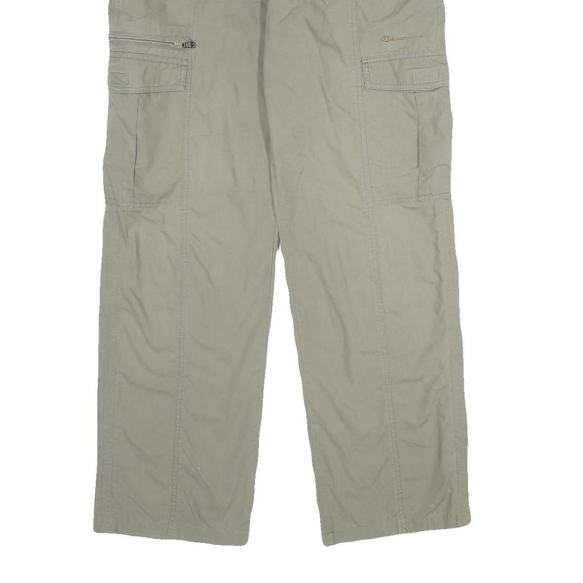 CHAMPION Mens Cotton Beige Regular Fit Cargo Trousers W36 L32 Casual Utility