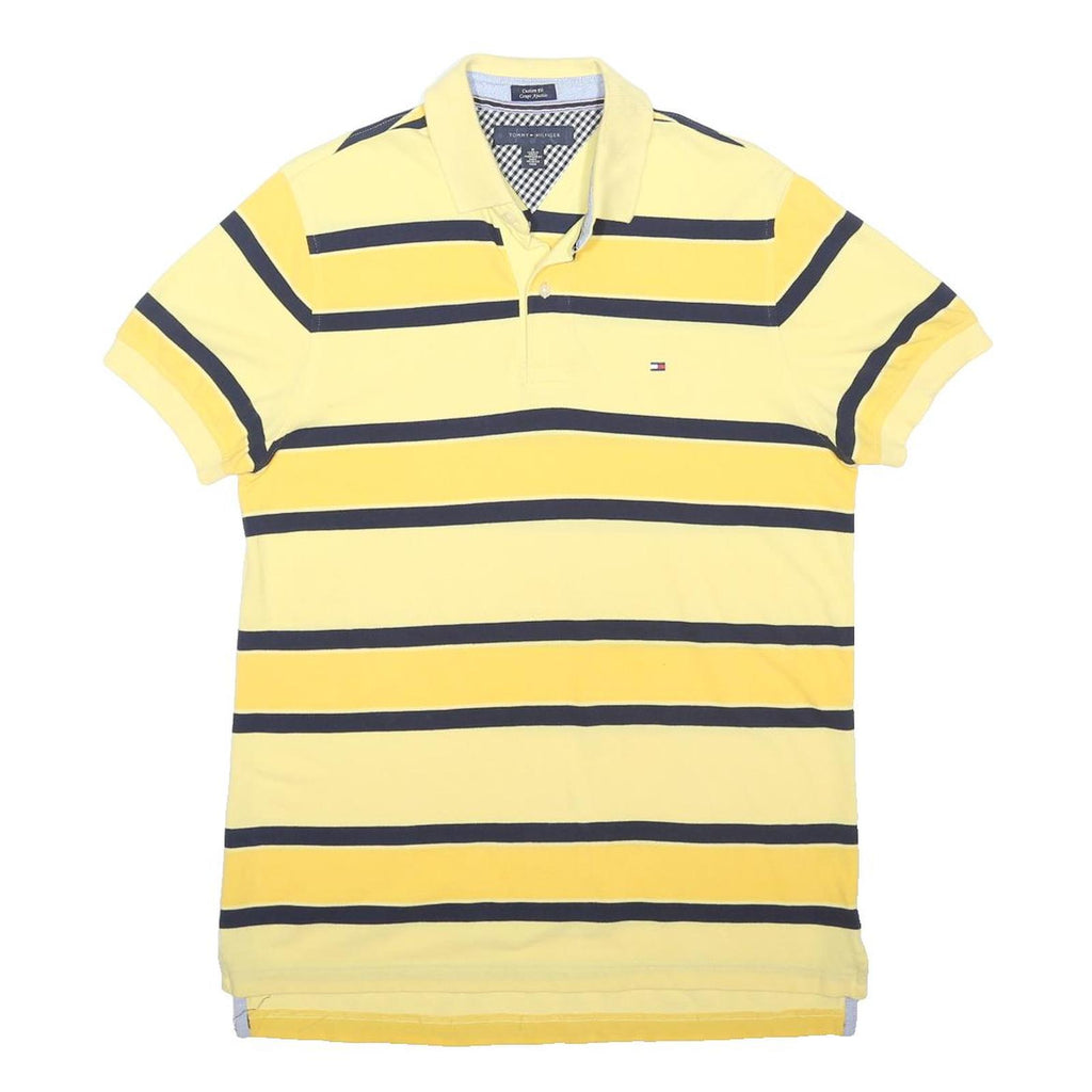 TOMMY HILFIGER Mens Yellow & Navy Stripe Short Sleeve Polo Shirt M Casual Cotton