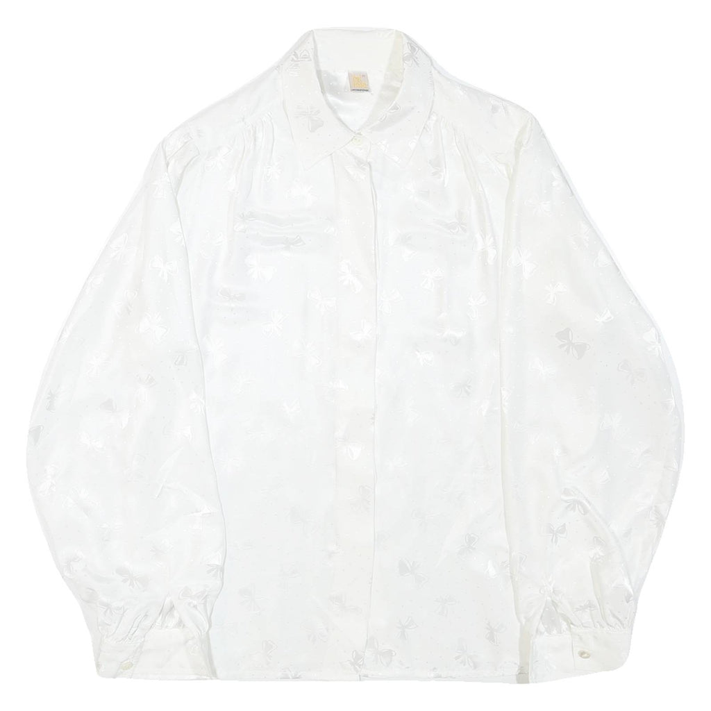 DEL MOD Womens White Printed Blouse Long Sleeve Collared Size L Elegant Top