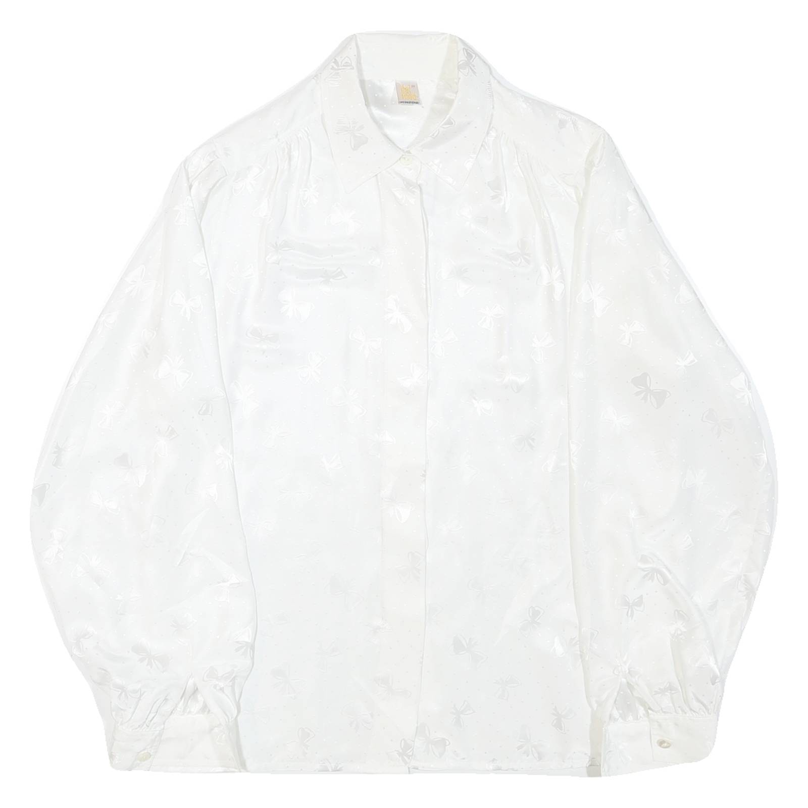 DEL MOD Womens White Printed Blouse Long Sleeve Collared Size L Elegant Top