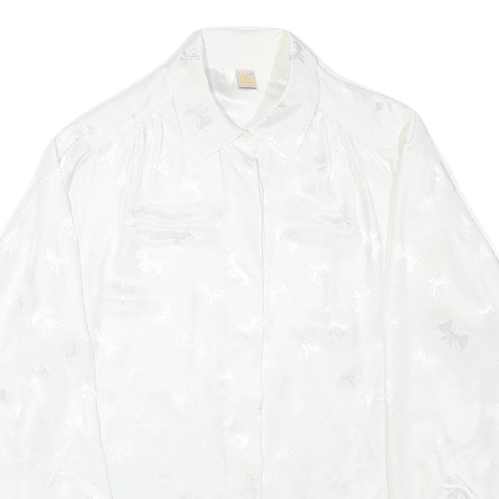 DEL MOD Womens White Printed Blouse Long Sleeve Collared Size L Elegant Top