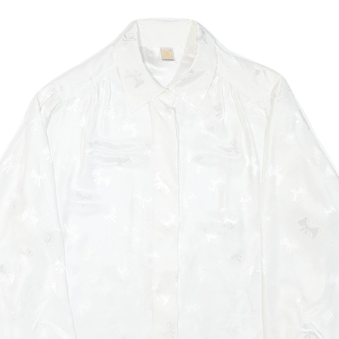 DEL MOD Womens White Printed Blouse Long Sleeve Collared Size L Elegant Top