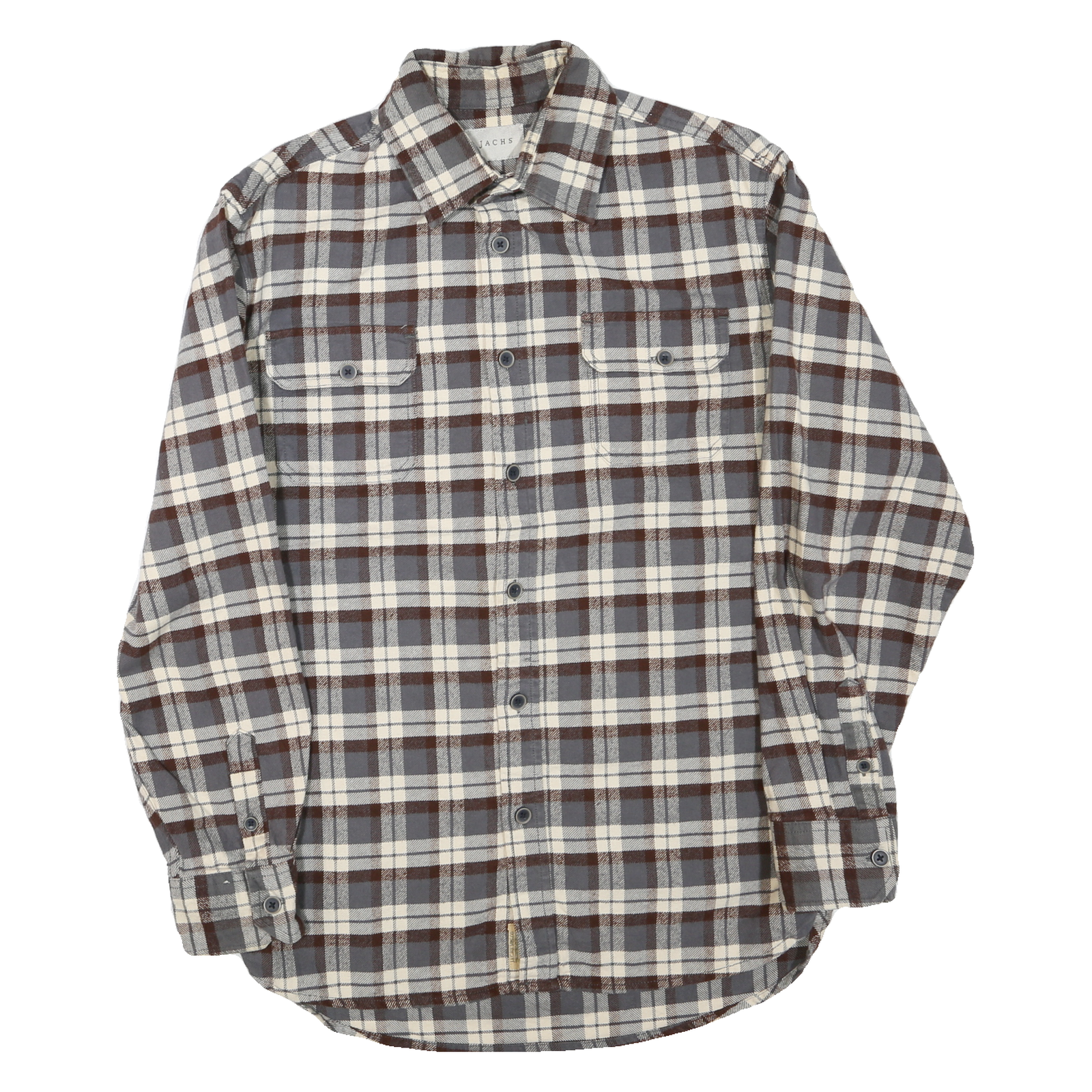 JACHS Mens Brown & Grey Check Shirt L Button Down Cotton Blend Casual Shirt