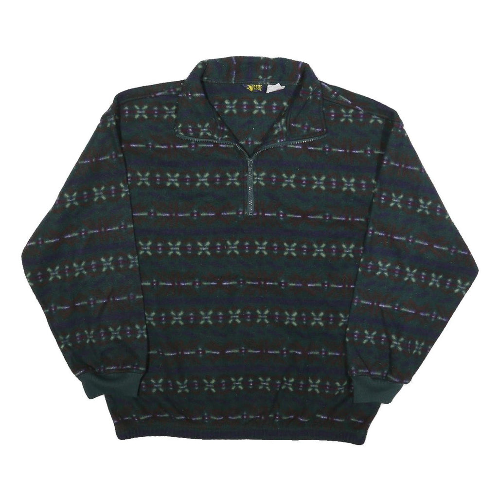 NEXT ISSUE Mens Dark Green Patterned Polyester Pullover Jumper L Zip Neck