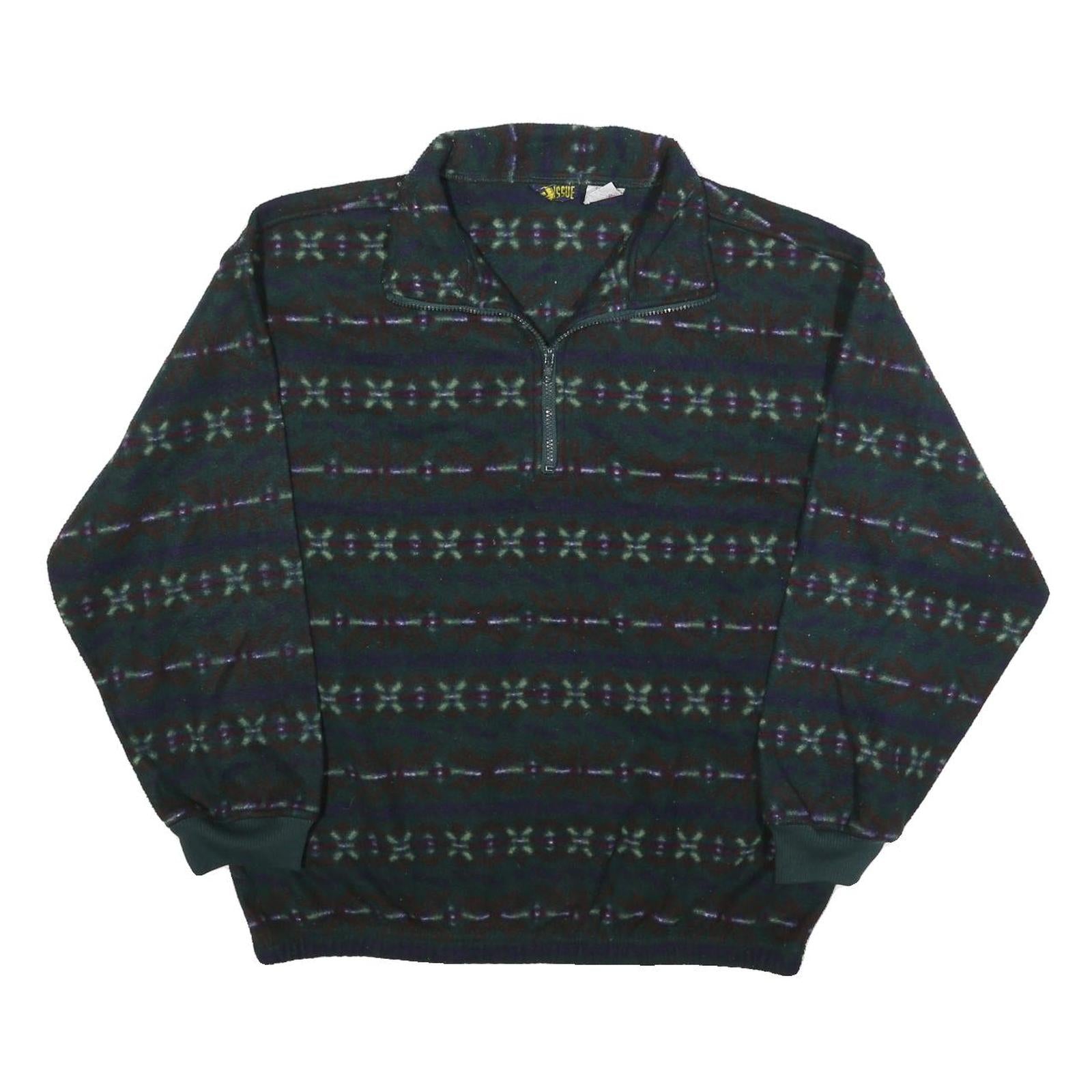 NEXT ISSUE Mens Dark Green Patterned Polyester Pullover Jumper L Zip Neck