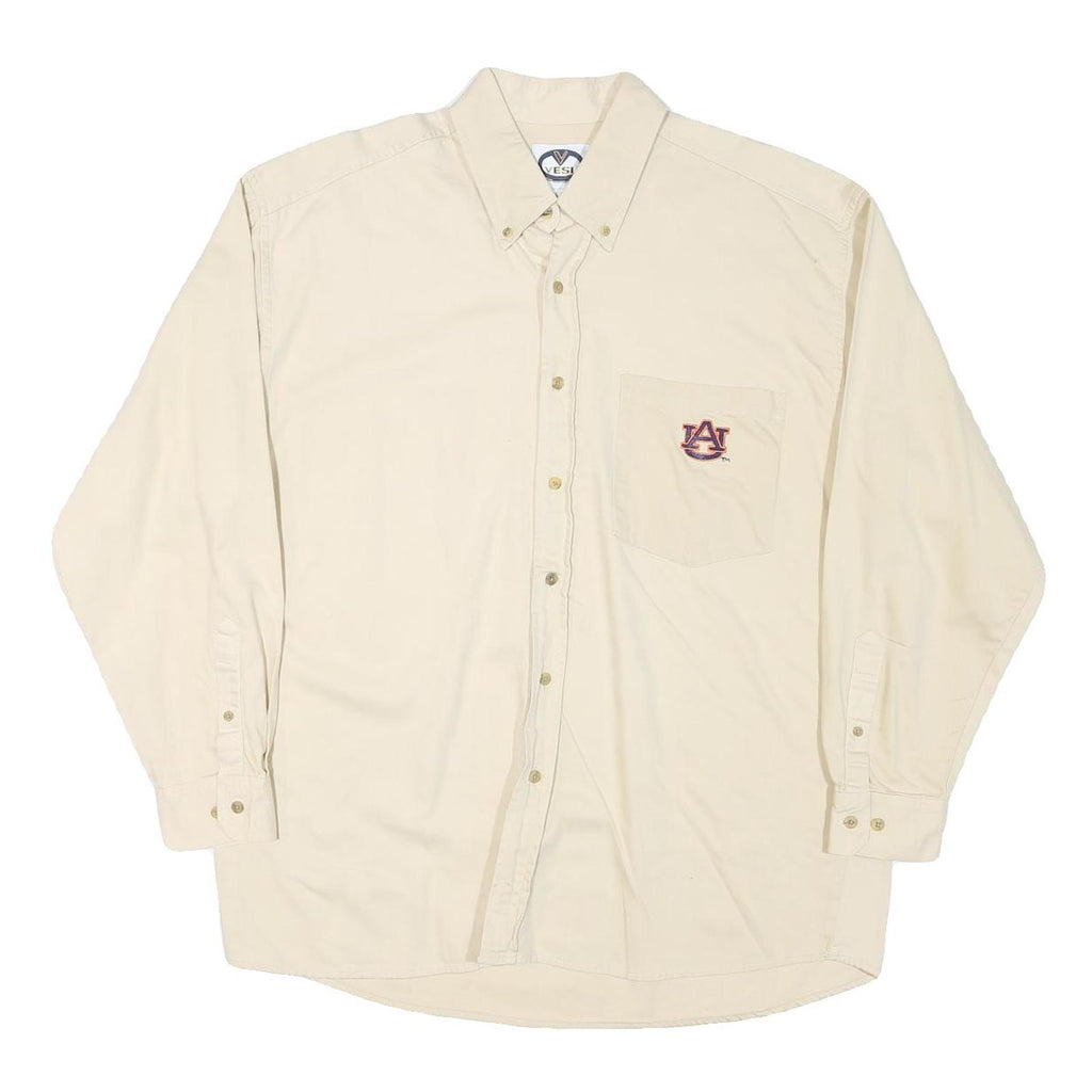 VESI Mens Cream Auburn University Button-Down Cotton Blend Shirt L Casual