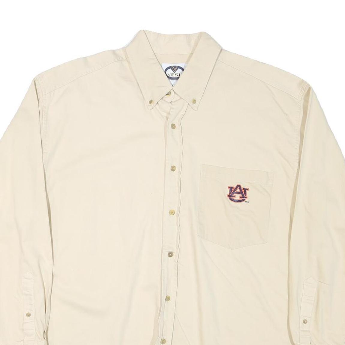 VESI Mens Cream Auburn University Button-Down Cotton Blend Shirt L Casual