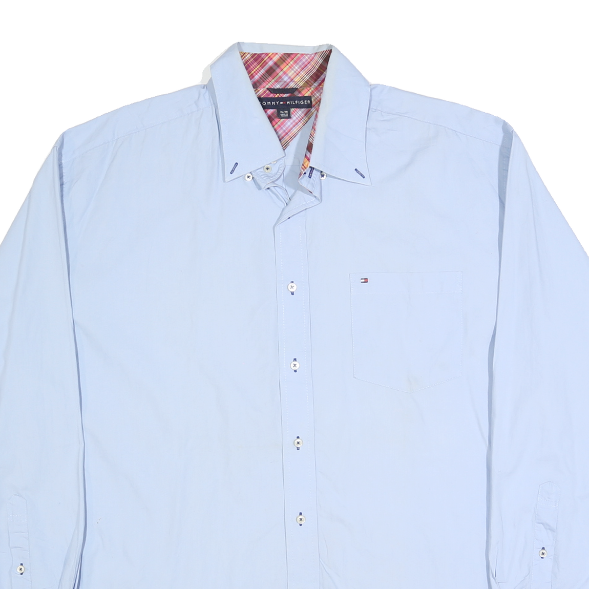 TOMMY HILFIGER Mens Blue XL Shirt Cotton Blend Long Sleeve Formal Button Collar