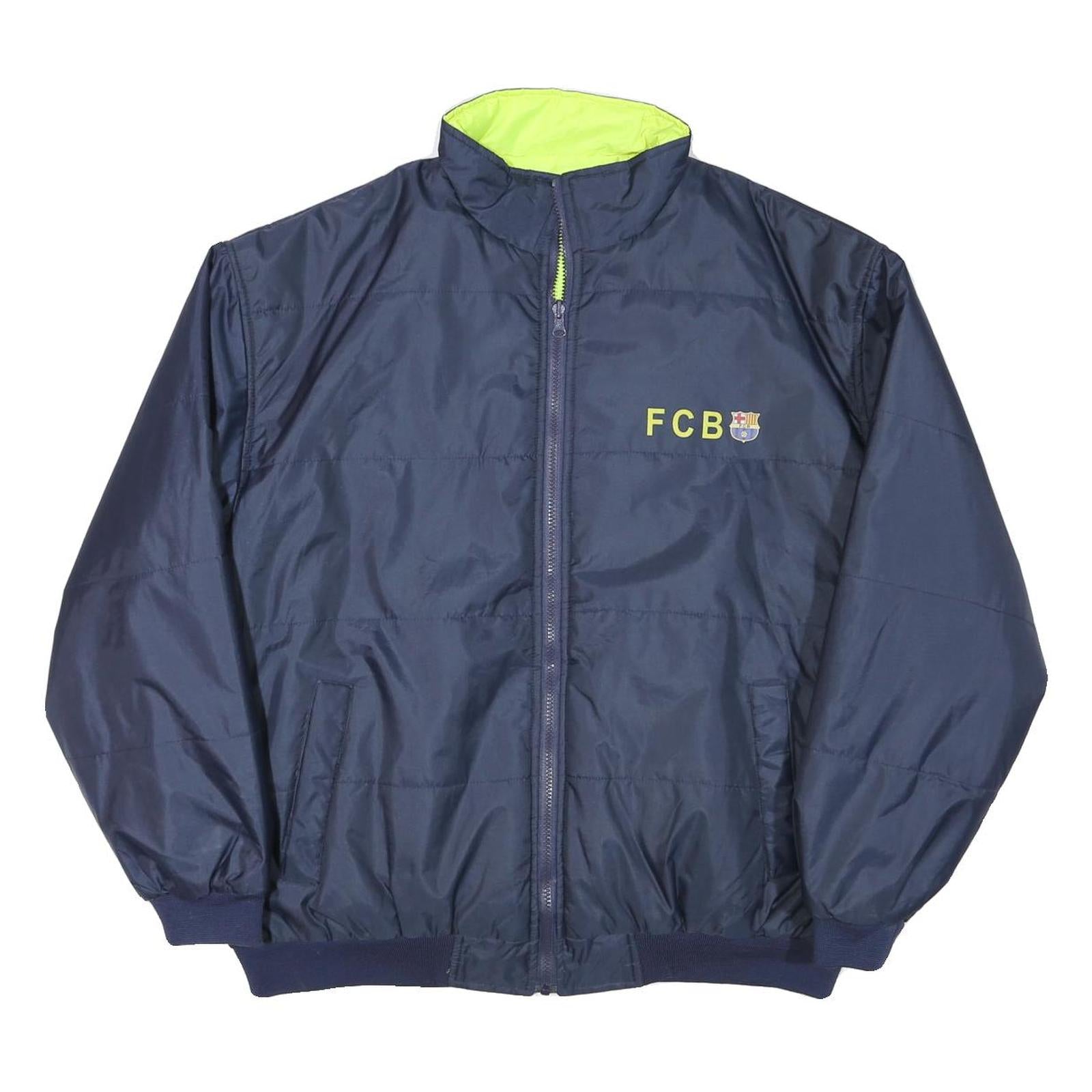 FC BARCELONA Mens Navy Blue Sports Zip Jacket L Polyester Blend Plain