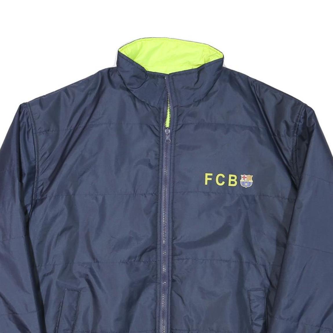 FC BARCELONA Mens Navy Blue Sports Zip Jacket L Polyester Blend Plain