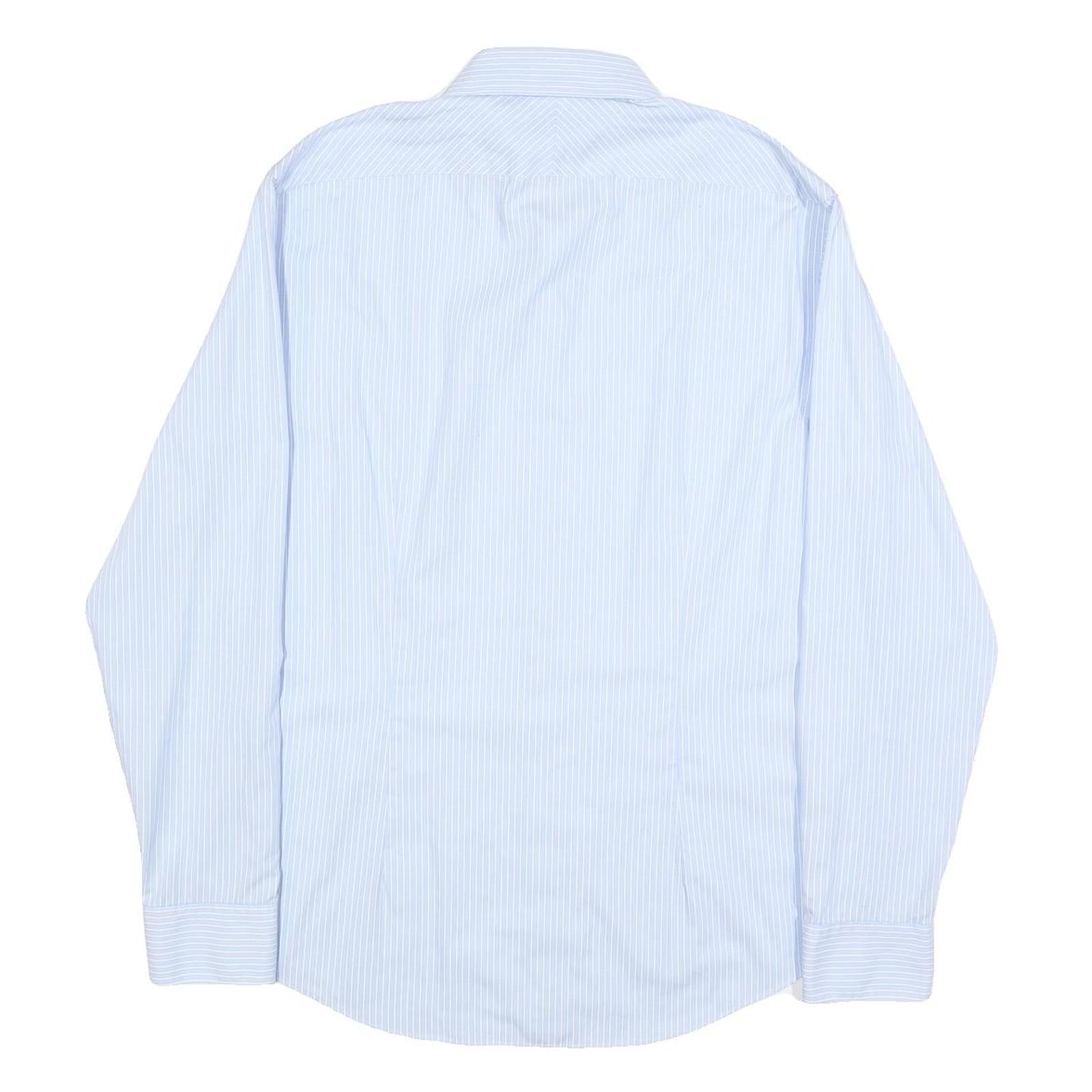 CALVIN KLEIN Mens Blue & White Striped Shirt L Cotton Long Sleeve Classic