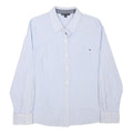 TOMMY HILFIGER Womens Blue Pinstripe Shirt L Classic Button Down Cotton Blend