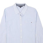 TOMMY HILFIGER Womens Blue Pinstripe Shirt L Classic Button Down Cotton Blend